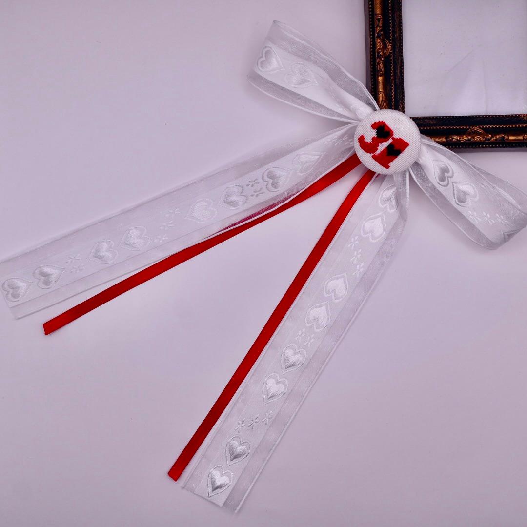 【番号オーダー可能】広島東洋カープ風カラー　くるみボタンのヘアリボン　クロスステッチ刺繍 | 3枚目